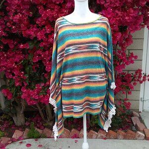See You Monday Poncho Top One Size Aztec Southwestern Fringe
